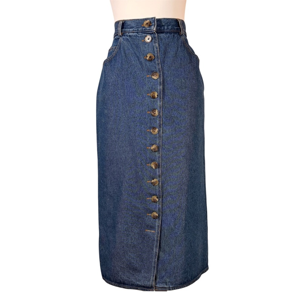 90s Y2K Denim Button Down Midi Skirt Women's 4 100% Cotton Jean Casual Classic - Picture 2 of 12